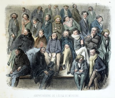 Amphitheater van de Medische School, Les différents publics de Paris, 1854 door Gustave Dore